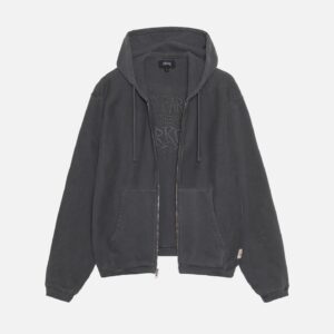 WAFFLE LINED ZIP HOODIE BLACK